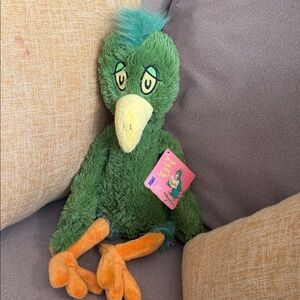 Green Plush Bird Pet Toy with Orange Feet
